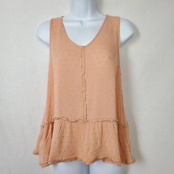 Staccato Peach Swiss Dot Sleeveless Ruffle Hem Tank M - Picture 2 of 6